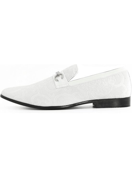 Amali Men\'s White Paisley Embossed Velvet Loafer Satin Trim Slip On Tuxedo Shoes main image 6